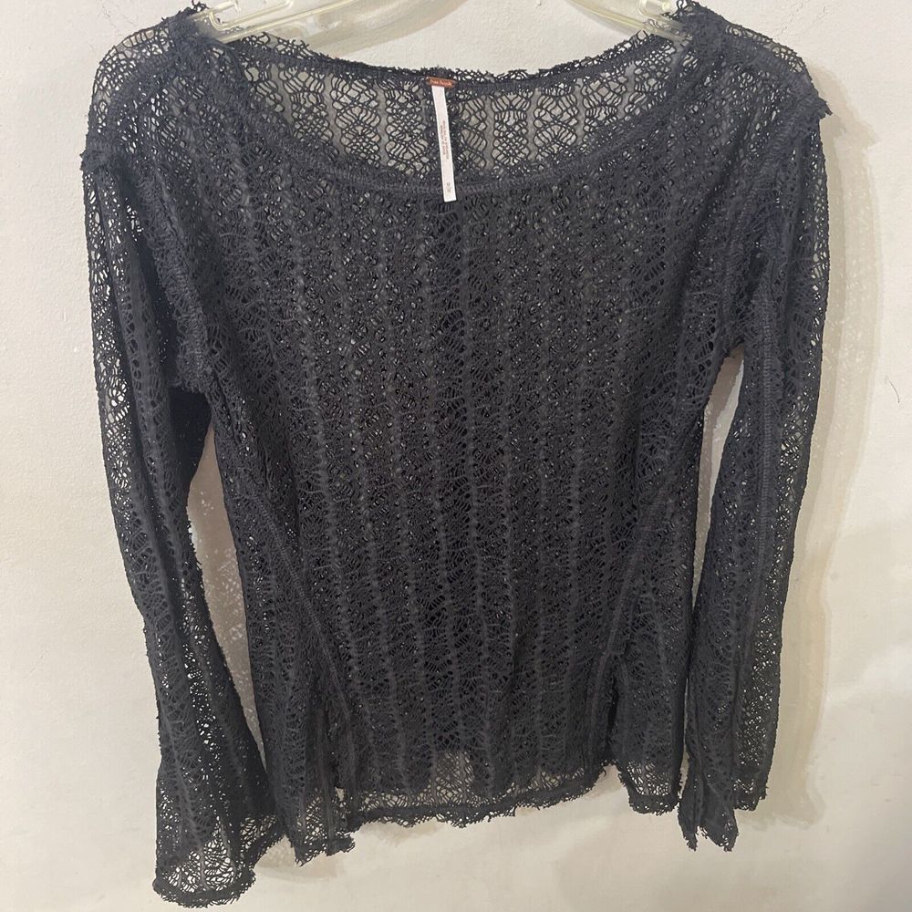 Free People On The Road Twisted Tee Sheer Knit Lace Mesh Slit Top Medium
